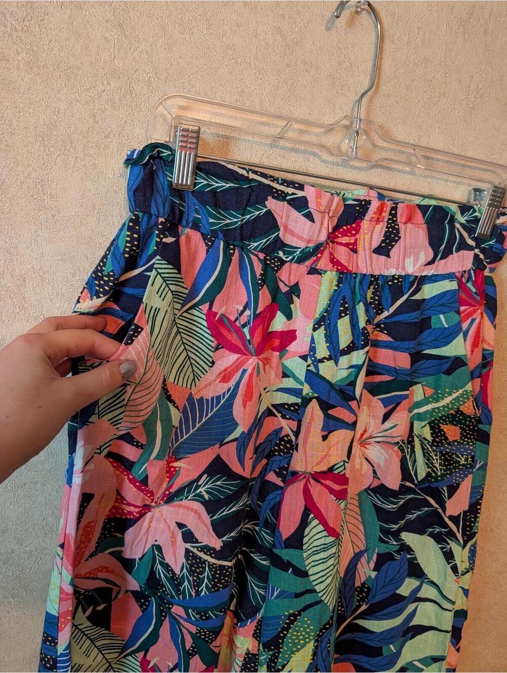 LOFT blue pink floral wide leg pants sz 4 - Picture 3 of 7